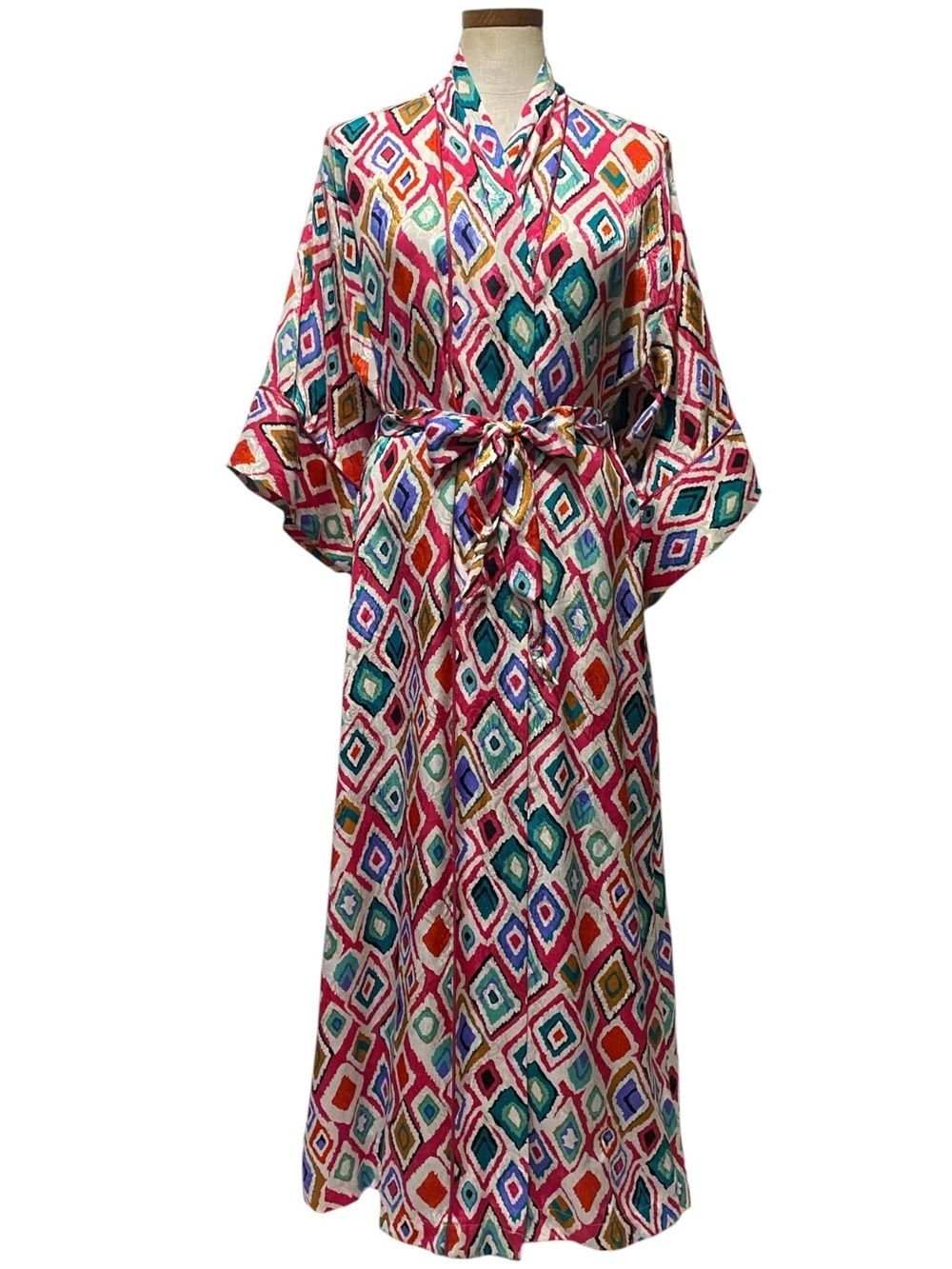 Mary McFadden Multicolored Geometric Kimono Robe Petite Boho Luxe Resort Glam